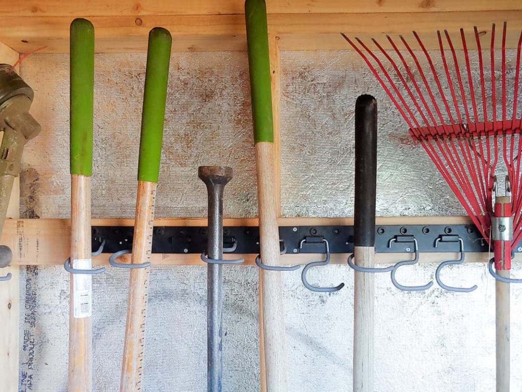 easy garden tool storage in backyard shed - making manzanita