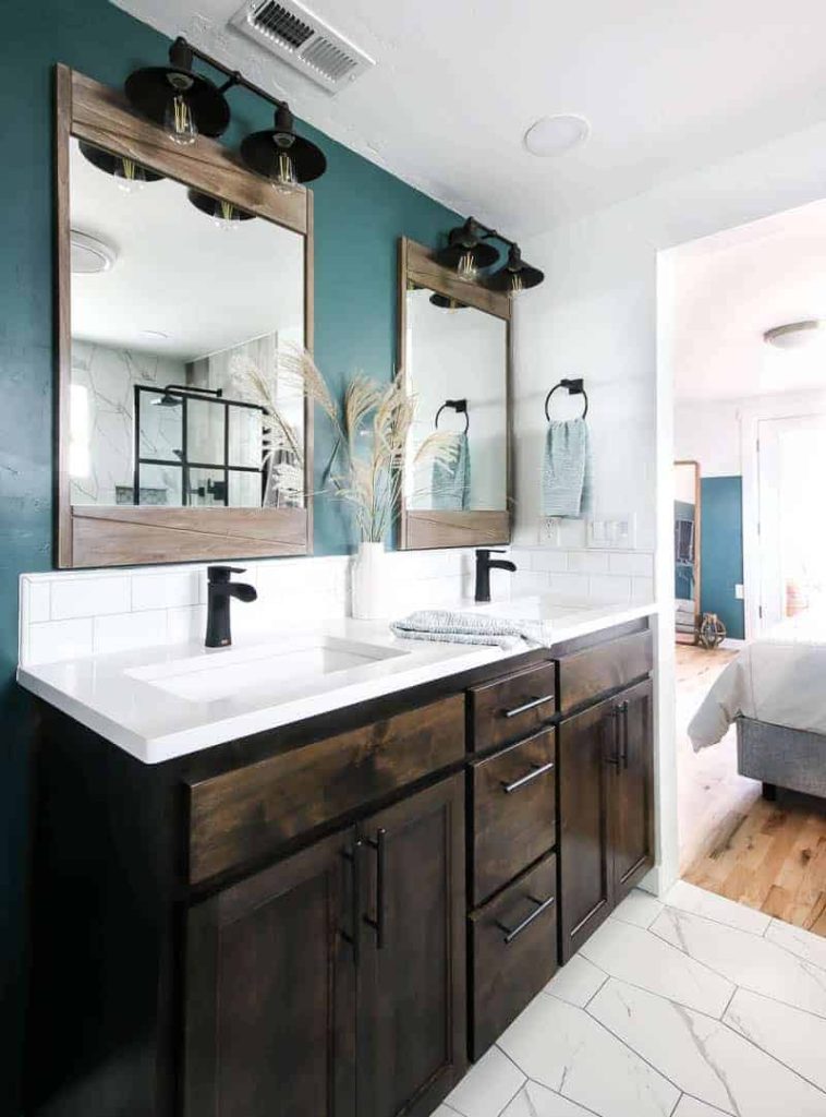 16 Gorgeous Green Accent Walls Making Manzanita   Modern Master Bathroom With Dual Vanity 758x1024 