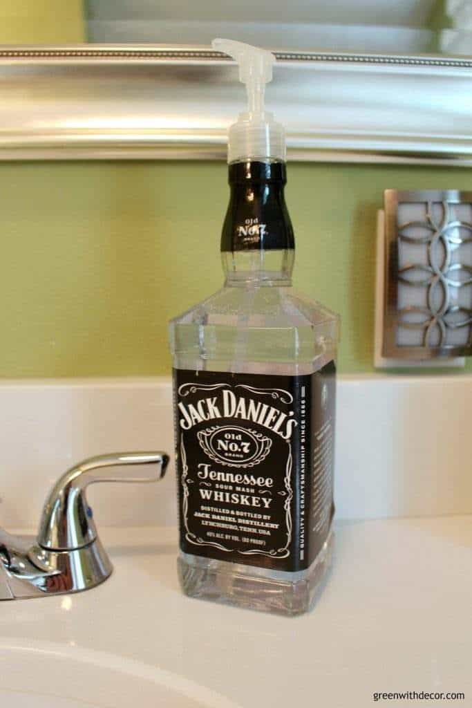 https://www.makingmanzanita.com/wp-content/uploads/2021/10/Green-With-Decor-turn-Jack-Daniels-liquor-bottle-to-soap-dispenser-bottle-683x1024-1.jpeg