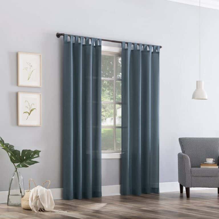 Vintage Blue Heathered Texture Tab Semi Sheer Curtain Panels In Room With Gray Paint Color On Walls 768x768 
