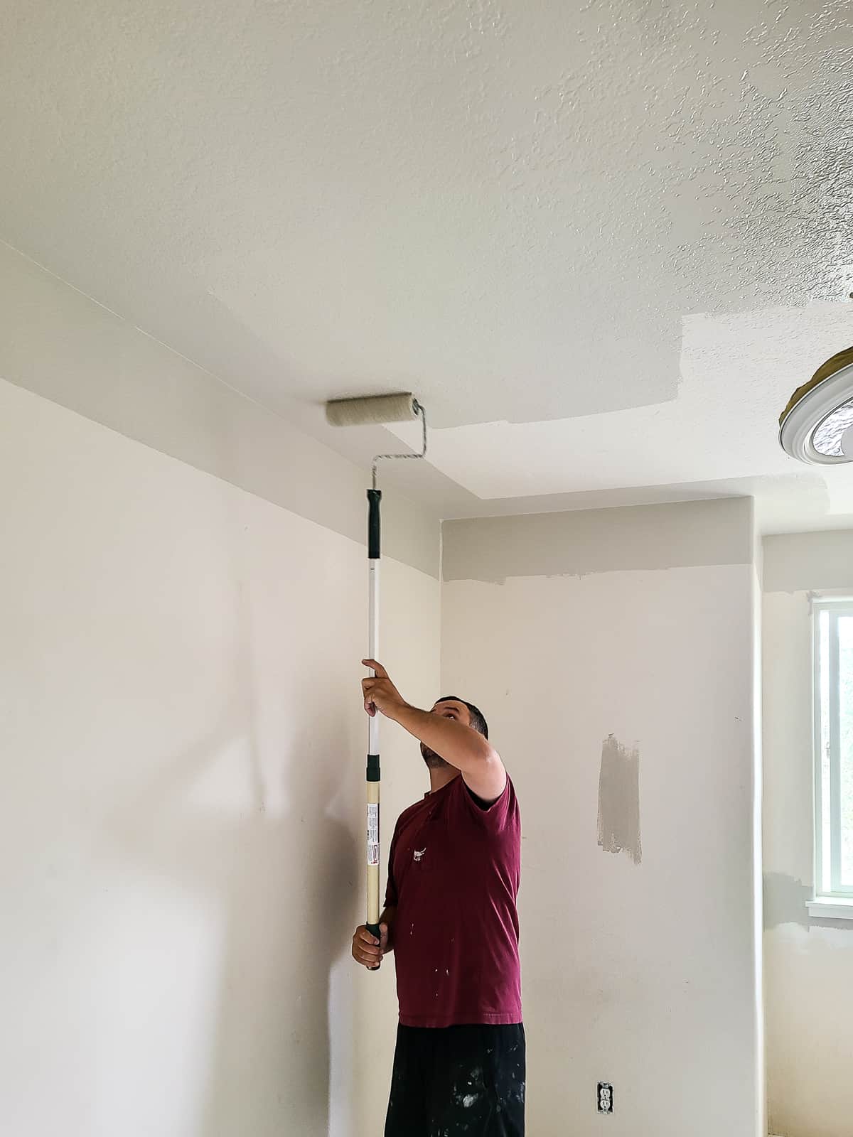 how to paint a ceiling with a roller evenly