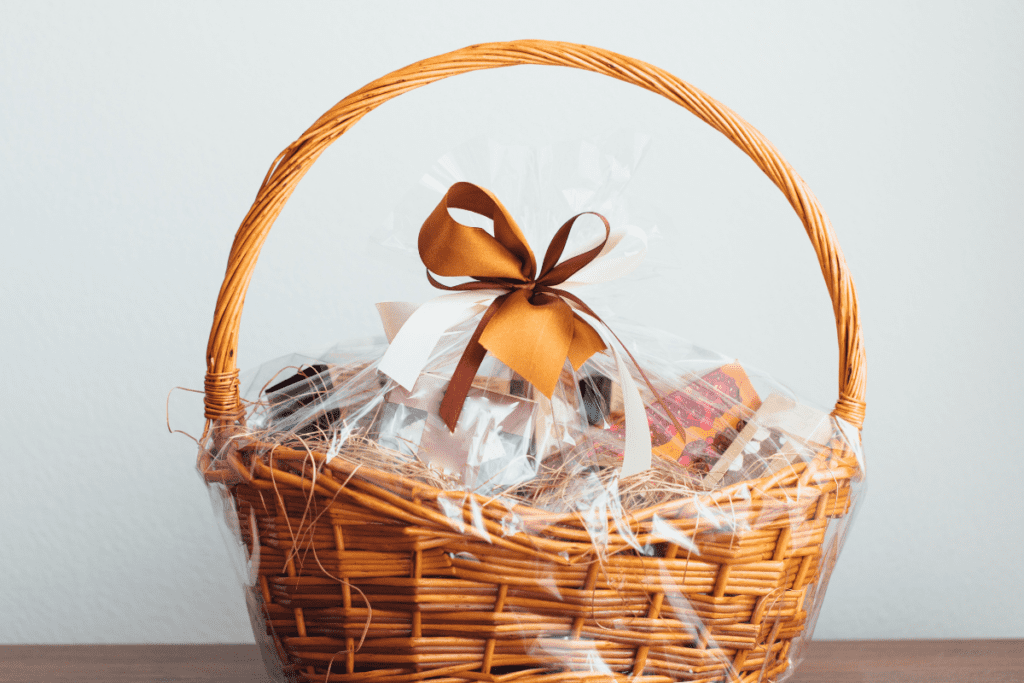 Housewarming gift basket stuff with kitchenware