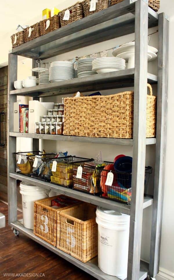 13 Smart No Pantry Solutions For Your Kitchen Making Manzanita   Rolling Pantry Shelves1 600x965 