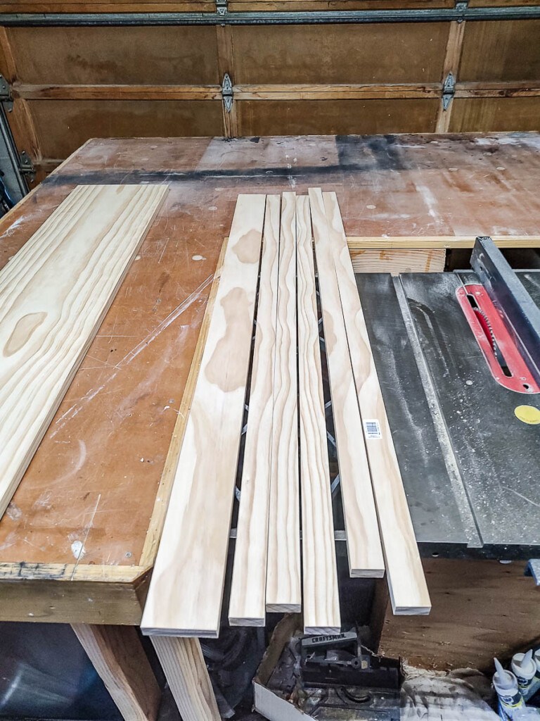Photo of different sizes of wood for the Chicknic Table.